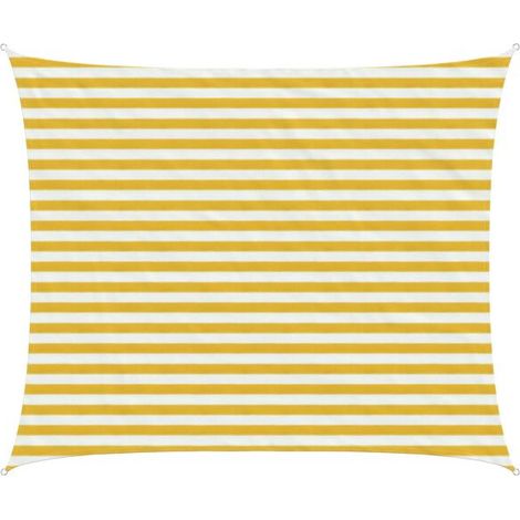 Voile d'ombrage à rayures jaunes et blanches, 2,5 x 3,5 mètres, en polyéthylène haute densité. (1/5)