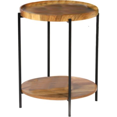 Table d'appoint ronde 2 niveaux JOYA - Noir et bois - Métal et effet bois - D 42 x H 51 cm - Livraison gratuite (1/4)