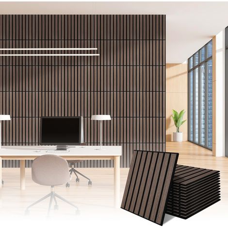 Jiubiaz Pannelli fonoassorbenti adesivi, set da 12 effetto legno 30 x 30 x 1 cm noce nero, feltro decorativo da parete (1/5)