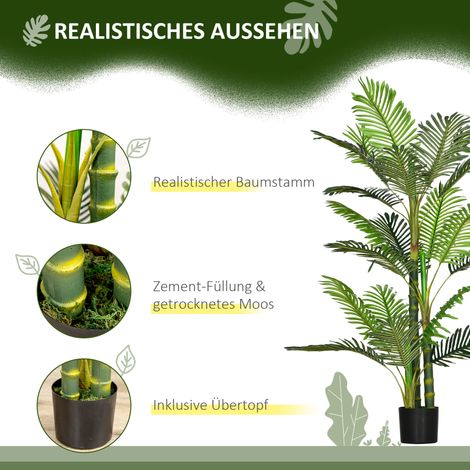 Palmier artificiel HOMCOM avec pot, 19,5 x 19,5 x 150 cm, vert et noir, plante décorative synthétique pour intérieur (1/4)