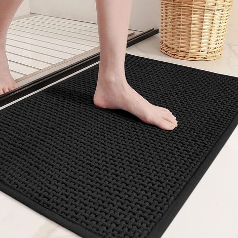 Non-Slip Bath Mat 40x60cm, Fluffy Chenille Bathroom Rug Super Water Absorbent, Washable Soft Shower Mat for Bathroom, Toilet, Bathtub, Kitchen (1/4)