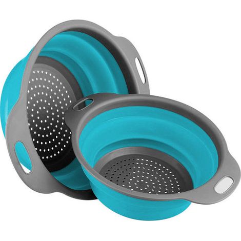 Passoire pliable pour pâtes et légumes avec poignées confortables en silicone souple peu encombrante facile à nettoyer 2 pièces (1/5)