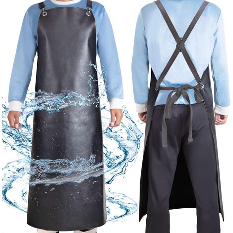 SHEOMERN Tablier de Protection Imperméable en PU et Caoutchouc - Robuste, Bretelles Croisées Réglables, Idéal pour Vaisselle, Boucherie et Nettoyage (1/5)