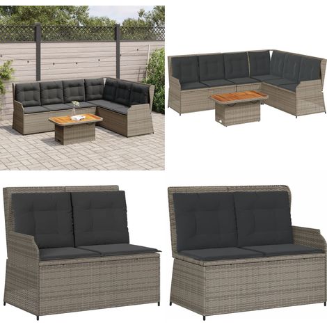 Salon de jardin 5 pcs avec coussins Gris Résine tressée - Banc de jardin - Canapé de jardin (1/5)
