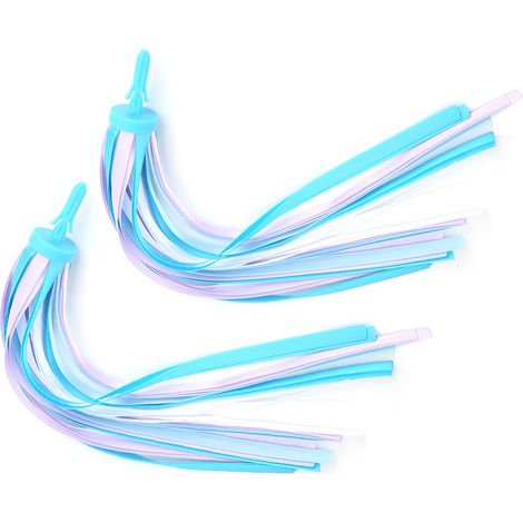 1 paire de rubans à pompons pour guidon de vélo enfant, accessoires pour trottinette et vélo, bleu ciel (1/5)