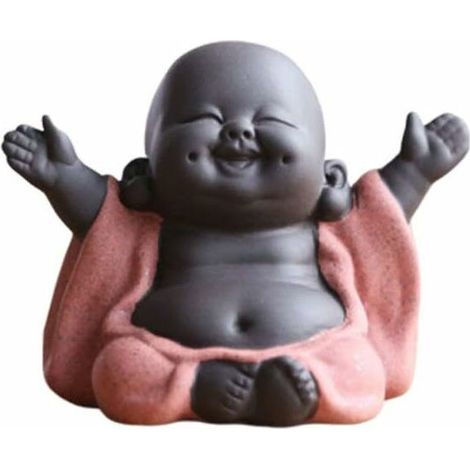 Maitreya Laughing Buddha Ceramic Statue - Tea Decoration - Little Monk - Decorative Accessories (Happy Smile Style, Orange) (1/5)