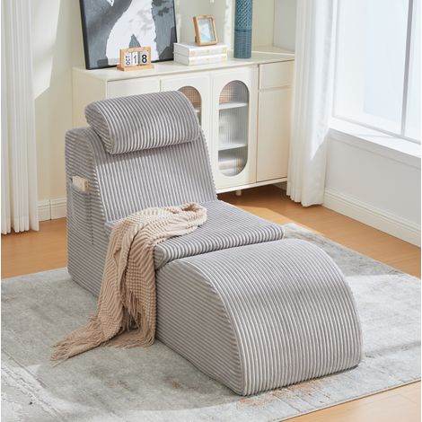 REDOM - Divano letto 1 posti, schienale e poggiatesta regolabili, tasca laterale, velluto a coste grigio chiaro (1/5)