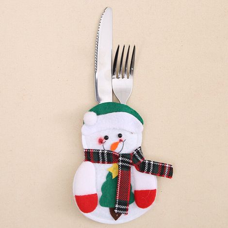 Vaisselle de Costume de père noël, sac à couverts de noël, porte-couverts couteau fourchette cuillère, porte-couverts de noël décorations de Table（bonhomme de neige arbre）