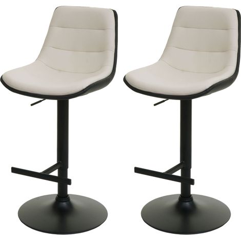 Lot de 2 tabourets de bar pivotants 360° réglables en hauteur avec dossier similicuir crème beige métal noir 040007463 (1/5)