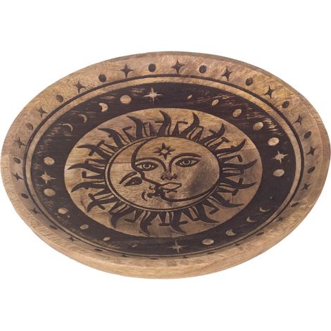 Piccolo vassoio decorativo Sole e Luna, accessorio per la casa in legno, regalo ideale, design unico e moderno