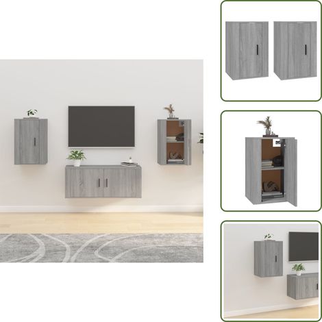 TV-Wandschränke 2 Stk. Grau Sonoma 40x34,5x60 cm - TV Schrank - Wandregal - Wohnwand - Regal Grau - Fernsehschrank (1/5)