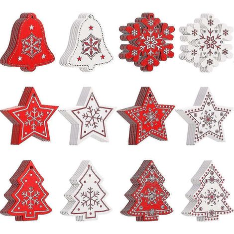 60 décorations de Noël en bois à suspendre, rondelles de bois pour sapin de Noël, décoration de sapin de Noël pour les fêtes (1/5)
