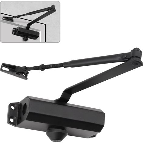 Chiudiporta idraulico automatico, chiudiporta a molla regolabile, tampone chiuso per uso commerciale e residenziale, porta da 25-45 kg, lega di alluminio nera (1/4)