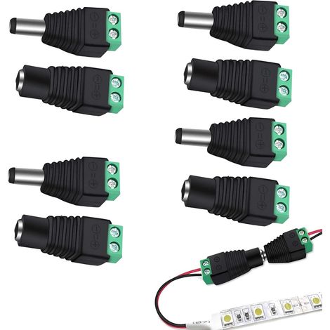 4 Paires Connecteur 12v DC Adaptateur,5.5mm x 2.1mm MâLe et Femelle d'alimentation Jack Adaptateurs pour caméra de vidéosurveillance Système de sécuri (1/5)