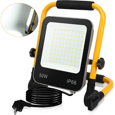 Jiubiaz Faro LED da cantiere 50W 5100 lm luce fredda, proiettore LED con cavo da 3 m, impermeabile IP66, per uso interno ed esterno (1/5)