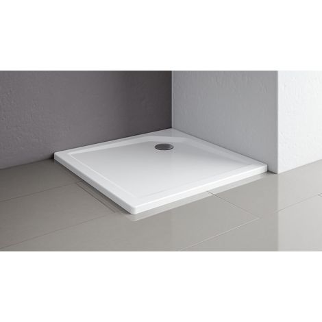 Receveur de douche acrylique 80 x 80 x 3,5 cm, carré, extra plat, à poser ou à encastrer, avec pieds, Schulte (1/4)