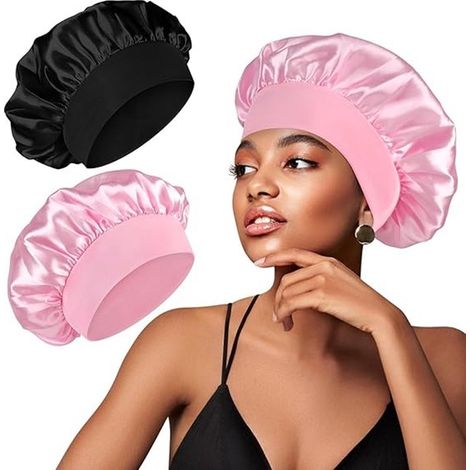 pezzi - Cuffia da notte in raso - Cuffia in raso - Unisex - Cuffia - Cuffia in raso - Elastico largo B& - Retine per capelli in seta per ricci - Traspirante e non costrittiva - (1/5)