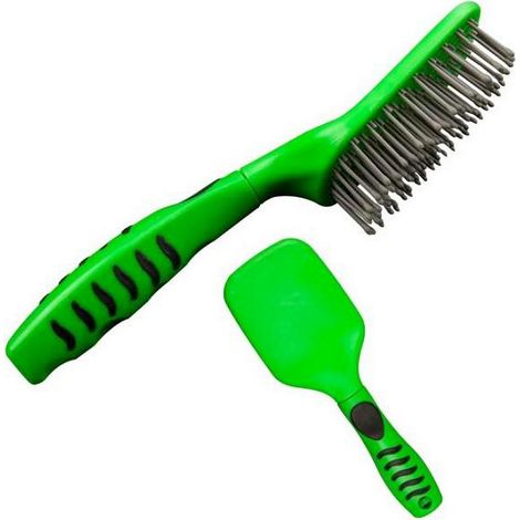 Spazzola per coda e criniera con manico ergonomico - Verde Lime (1/2)