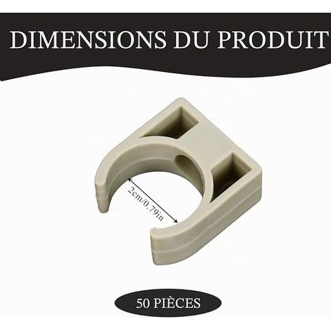 20mm Tuyau Clips, Clip de pour Fixation des Tuyaux d'eau, Gaz, Plastique, Ateliers, Chantiers (Gris) (1/4)