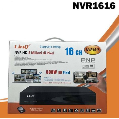 Linq - Nvr 16ch Canali Rec&live Full Hd 1080p Wifi H.264 H.265 Switch Poe 5mpx Nvr1616 - (1/5)