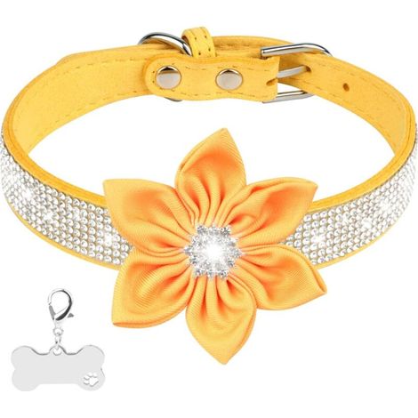 Strass-Diamant-Hundehalsband für große Hunde mit funkelnder Blume für Hündinnen, elegantes Modeaccessoire - Crezuo