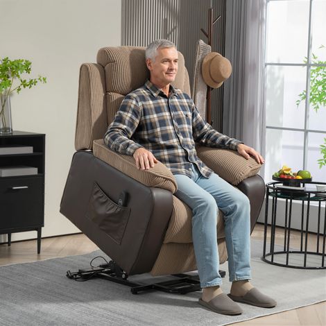Sillón Relax Reclinable Eléctrico Levanta Personas con Mando a Distancia Puerto USB y Bolsillos Laterales Marrón (1/5)