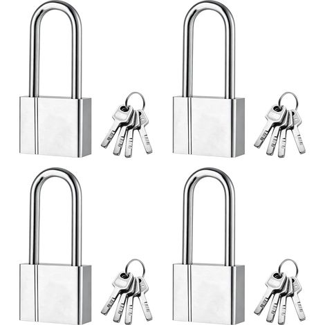 Lot de 4 cadenas lourds pour l'extérieur : cadenas en acier inoxydable 304 de 40 mm, étanche à long col avec 4 clés pour garages, clôtures de jardin, boîtes à outils, salle de sport (1/5)