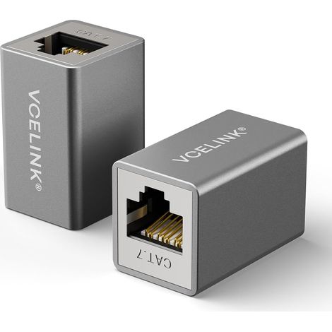 Coupleur RJ45 Cat7, Raccord Femelle Femelle Blindé 10 Gbit/s 600MHz Plaqués Or RJ45 Femelle Femelle Support PoE, Plaqué Or pour Prolongateur de Câble LAN Cat7/Cat6a/Cat6/Cat5e, Lot de 2 (1/5)