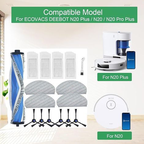 FOREHILL Pice de rechange pour ECOVACS DEEBOT N20 Plus, N20, N20 Pro Plus, 1 brosse rouleau, 4 chiffon de nettoyage, 4 filtres HEPA, 6 brosses latrales, aspirateur Kit accessoi (1/5)