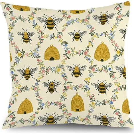Housse de coussin floral plantes papillons, coton imprimé feuilles vertes, décoration canapé maison,40×40cm (1/5)