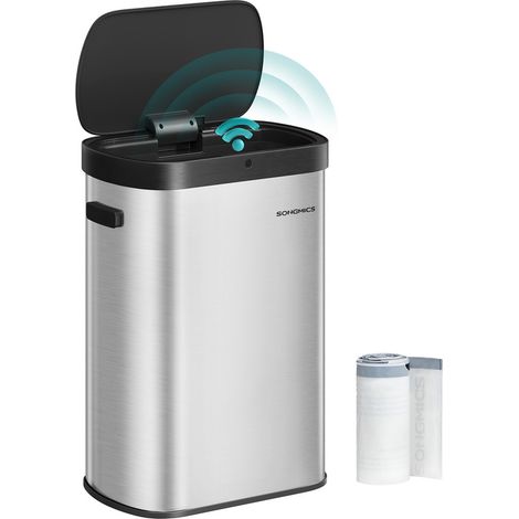 Songmics – Poubelle automatique 50 L – Capteur de mouvement – Ouverture tactile – Fermeture douce – Acier inoxydable – 15 sacs inclus