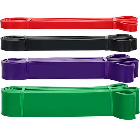 Bandes élastiques de traction - Bandes de résistance extensibles de qualité - Ensemble de 4 bandes en TPE : rouge, noir, violet, vert (1/4)