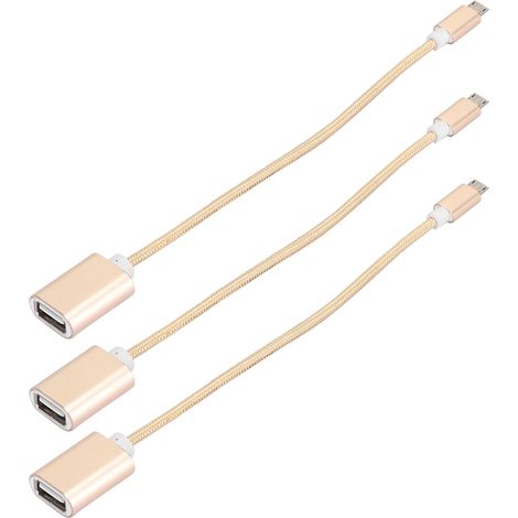 Câble Adaptateur USB OTG Renforcé Tissé 3 Pièces, Transmission Fluide, Entrée Micro USB, Sortie USB pour Android, Sans Rouille, Doré (1/5)
