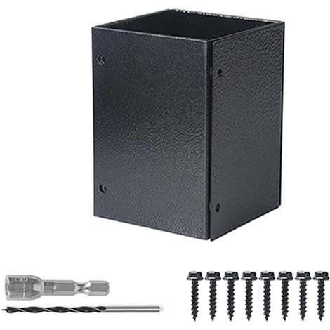 FUBESK Verstellbarer Zaunpfostenschutz aus Edelstahl, für 4 robuste, quadratische oder rechteckige Holzpfosten (84,8 x 15,2 cm), rostfrei, inklusive Montagematerial, Schwarz