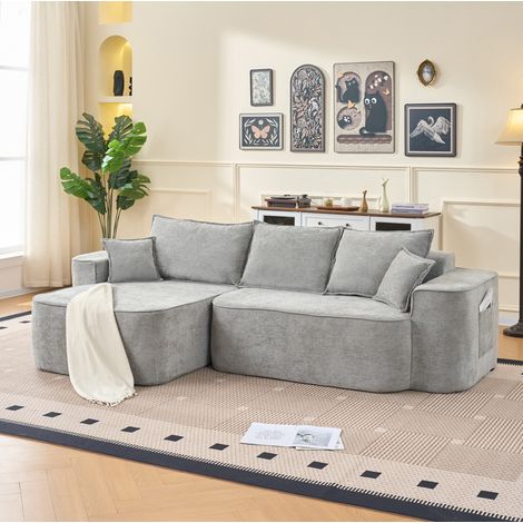 FloraGrace canapé modulaire en chenille grise, 262 x 144 x 65 cm, sans montage, assise profonde (1/5)