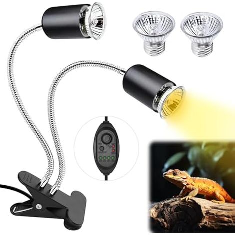 Lampe Chauffante Tortue à Deux Têtes - Reptiles Lampe Tortue Terrestre avec 2 Ampoules UVB 25W + 50W, Lampe Chauffante Terrarium pour Tortue Serpent Lézard Reptiles (1/5)