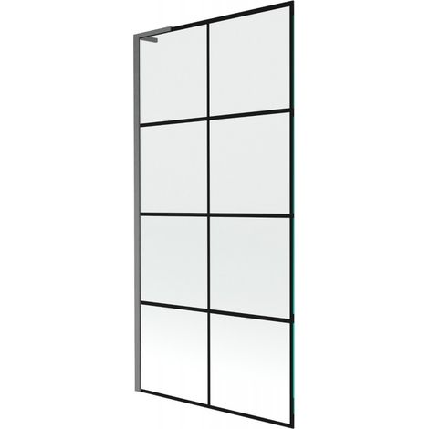 Mexen Next L Badewannen-Abtrennung 1-flügelig 90 x 150 cm, schwarzes Muster, gun gray gebürstet - 895-090-000-03-77-66