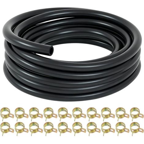 5 mm Tuyau de Carburant Kit 2,4 Mètres, Tuyau D'essence Noir avec 20 Colliers de Serrage, Conduite D'essence pour Tondeuses à Gazon Générateurs Tracteurs Voitures et Petits Moteurs (1/5)