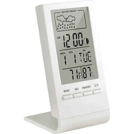 Station météo sans Fil, Thermomètre Hygromètre Baromètre Intérieur Extérieur, Horloge Numérique Réveil avec capteur extérieur Affichage Heure Date Jour Phase de Lune(Blanc) (1/4)
