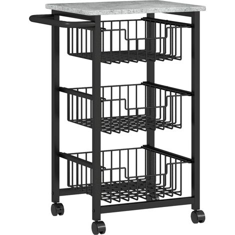 Chariot de rangement 4 niveaux, desserte roulante avec 3 corbeilles coulissantes et plateau, 49,5x31x69cm, gris clair et noir (1/5)