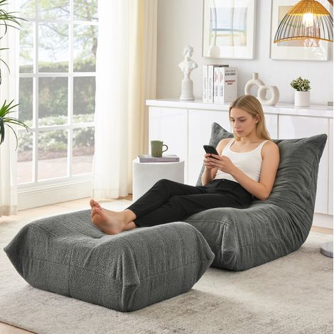 Sillón relax con reposapiés de espuma gris OKMYHOME (1/5)