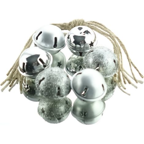 Kaemingk – Cloches décoratives de Noël en métal, 3 finitions – Argenté, Ø 3 cm, lot de 6