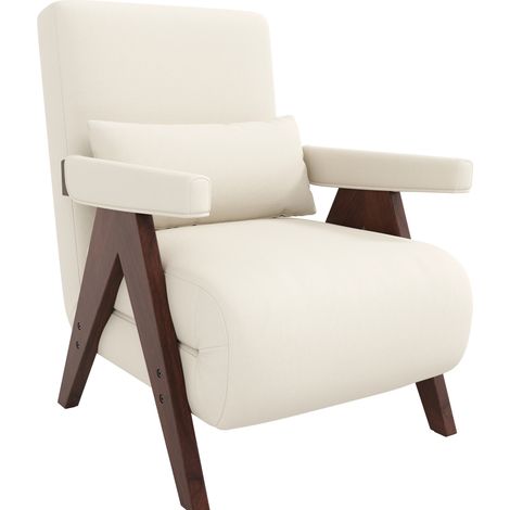 Poltrona convertibile 3 in 1 in lino, schienale regolabile 6 posizioni, con cuscino e gambe in legno, beige (1/5)