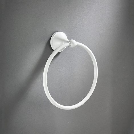 Anneau porte-serviettes blanc, accessoire de salle de bain mural en anneau en tissu en laiton, laque blanche (1/5)