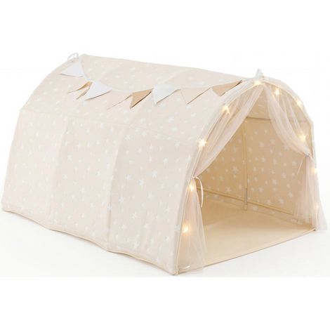 Montage sans outils tente de lit enfant beige pour lit superposé, intimité et protection anti-chute (1/2)