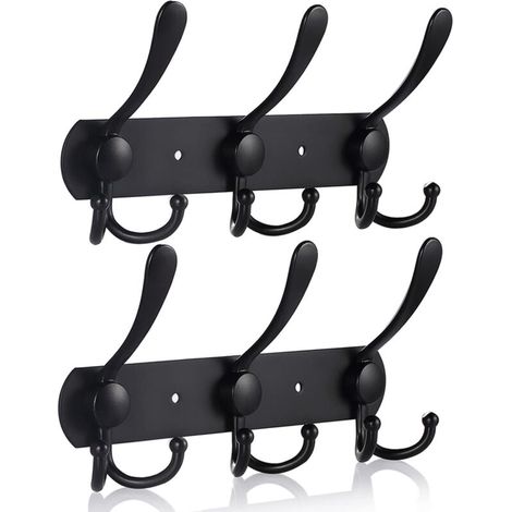 Stainless Steel Wall Mounted Coat Hooks, Wall Mounted Coat Hooks for Coats, Towels and Robes (Matte Black, 9 Hooks, 2 Pack)