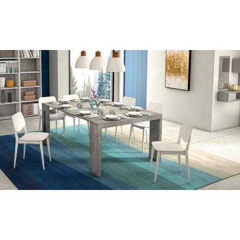 Console extensible, Table à manger extensible, Console polyvalente avec rallonges, 186x80h76 cm, Ciment (1/5)