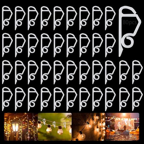 Lot de 80 clips de lumière de Noël, crochets de gouttière, en plastique, mini crochets, pour gouttières, bardeaux, chaînes, Noël, décoration extérieure (1/5)