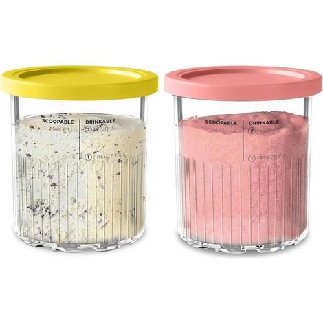 Juego de 2 recipientes para alimentos, tarrinas para helado, 710 ml, ABS, transparentes, para heladera, almacenamiento en congelador. (1/5)