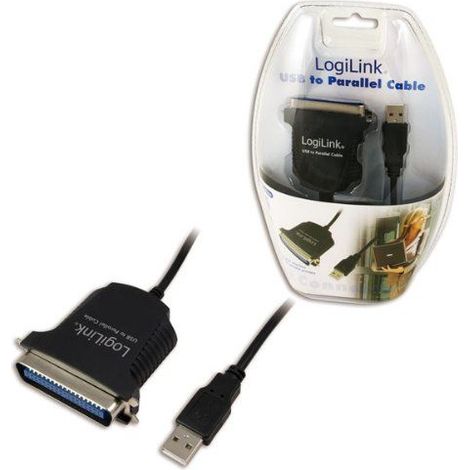 LogiLink USB 1.1, Parallel Anschlusskabel [1x Centronics-Buchse - 1x USB 1.1 Stecker A] 1.70 m Schwa